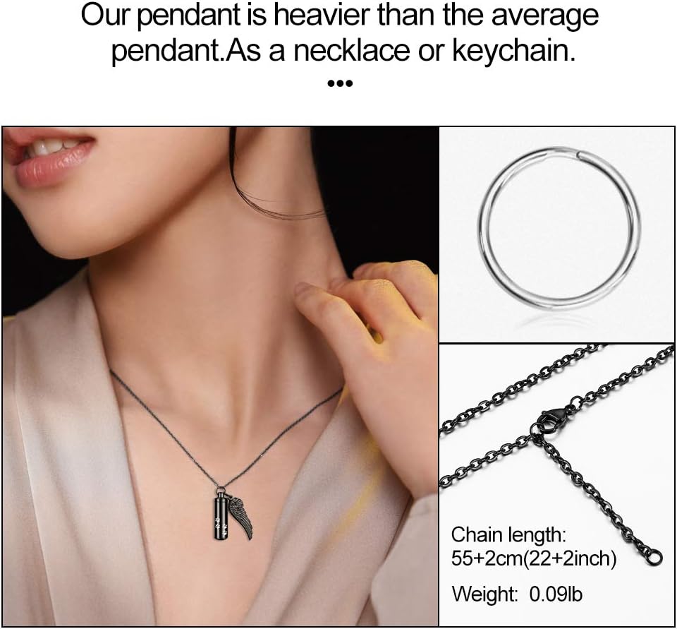 abooxiu Cylinder Cremation Necklace for Pet Ashes With Angel Wing Paw
