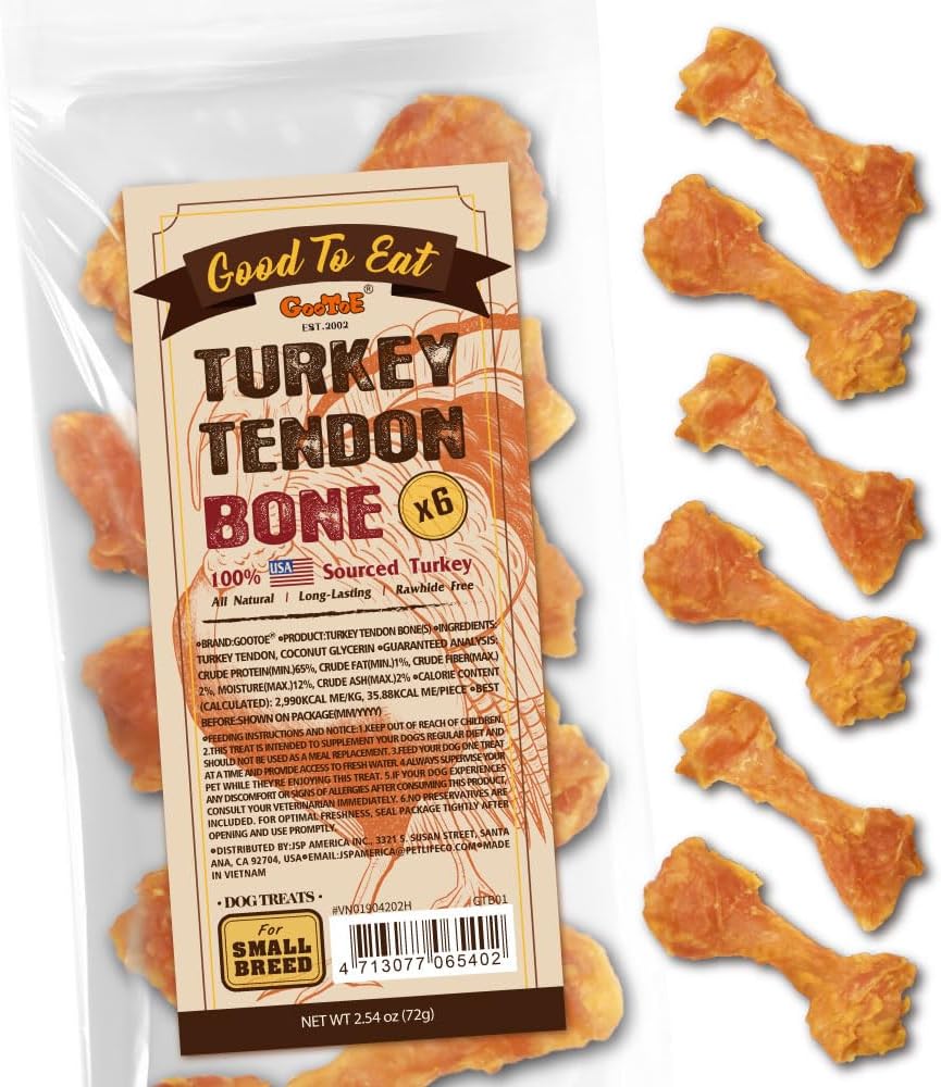 Gootoe Turkey Tendons for Dogs, Natural Chews, Strips, 3 oz Pack