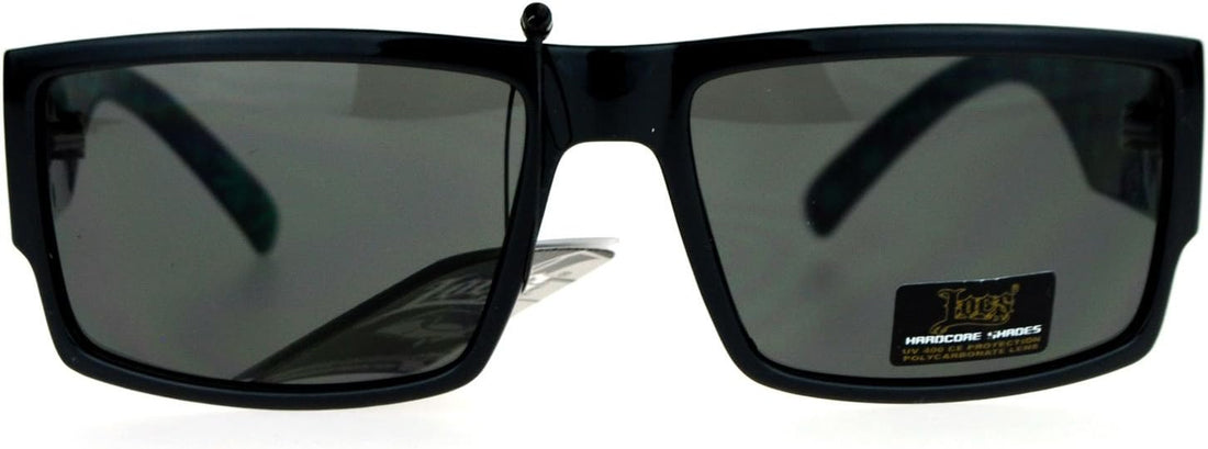 Locs Marijuana Pot Leaf Print Rectangular Mad Dog Sunglasses Green