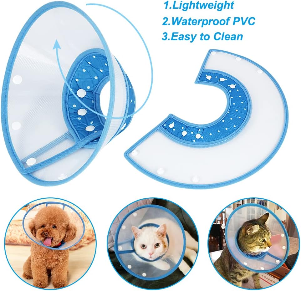 Vivifying Dog Recovery Cone for Small Dogs & Cats, Snap Closure, Blue