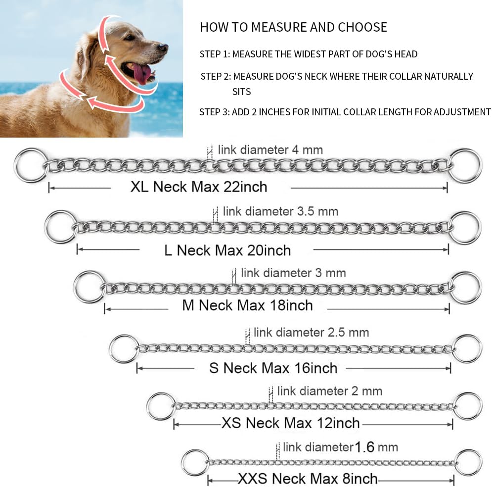 Slip Dog Chain Collars, Stainless Steel Training Dog Collars