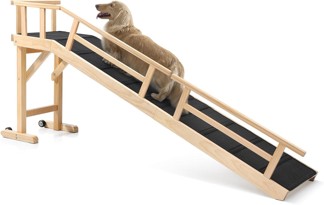 Dog Ramp for Bed or Couch, Wooden Pet Ramp with 20° Gentle Slope
