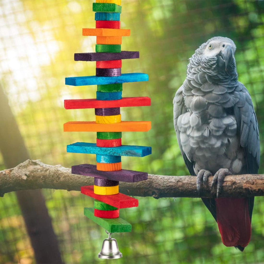MEWTOGO 2Pcs Bird Toys - Parrot Toys with Multicolored Natural Wooden