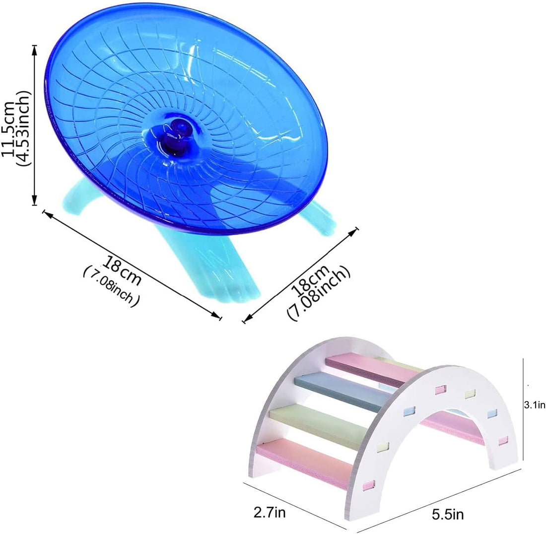 2 Pack Hamster Wheel Flying Saucer & Wood Bridge for Hedgehog Gerbil