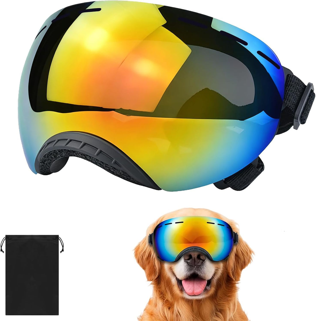 Dog Goggles UV Protection for Medium Large Breeds Rainbow PC Lens