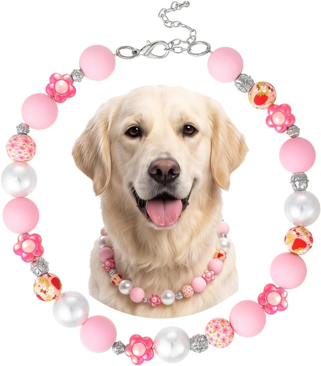 Pink Floral Beaded Collar Necklace for Dog Pet Costume Accessory