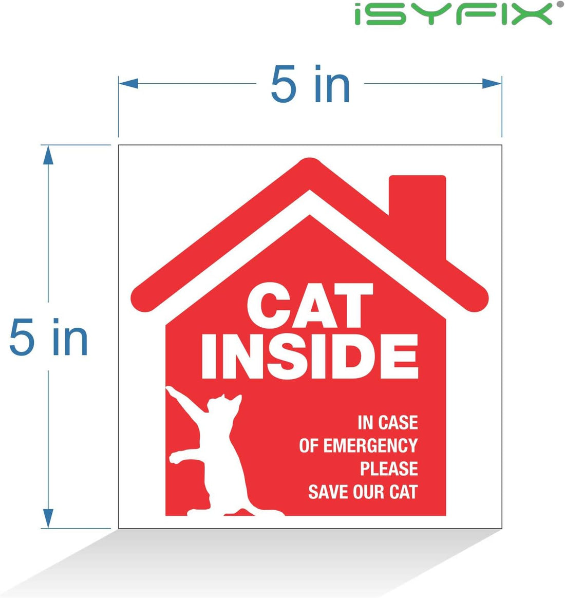 iSYFIX Cat Inside Alert Signs Stickers, 5x5 Inch, 4 Pack