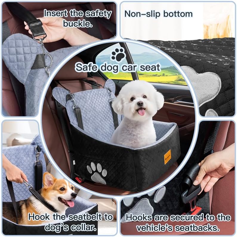 Dog Car Seats for Small/Medium Dogs up to 33lbs(Grey Black).