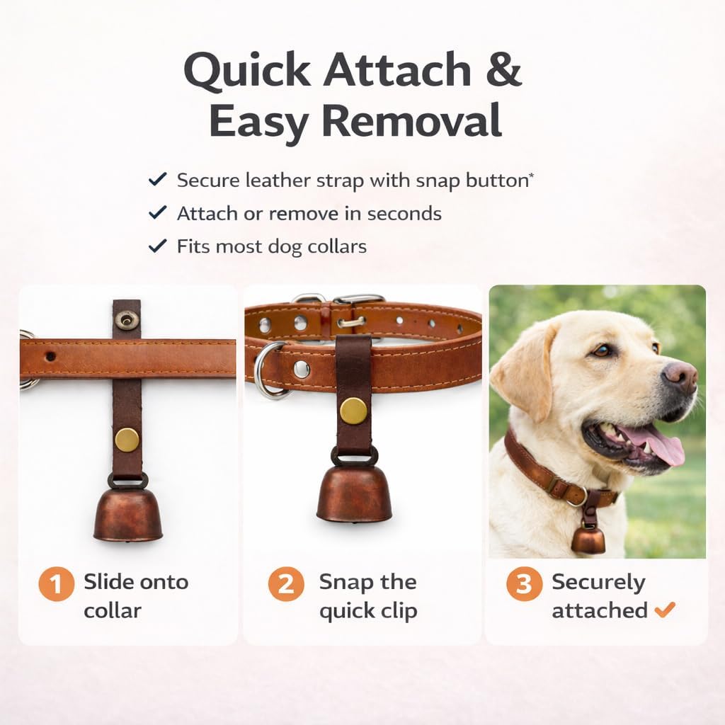 kcrygogo Dog Collar Bell with Leather Snap Strap