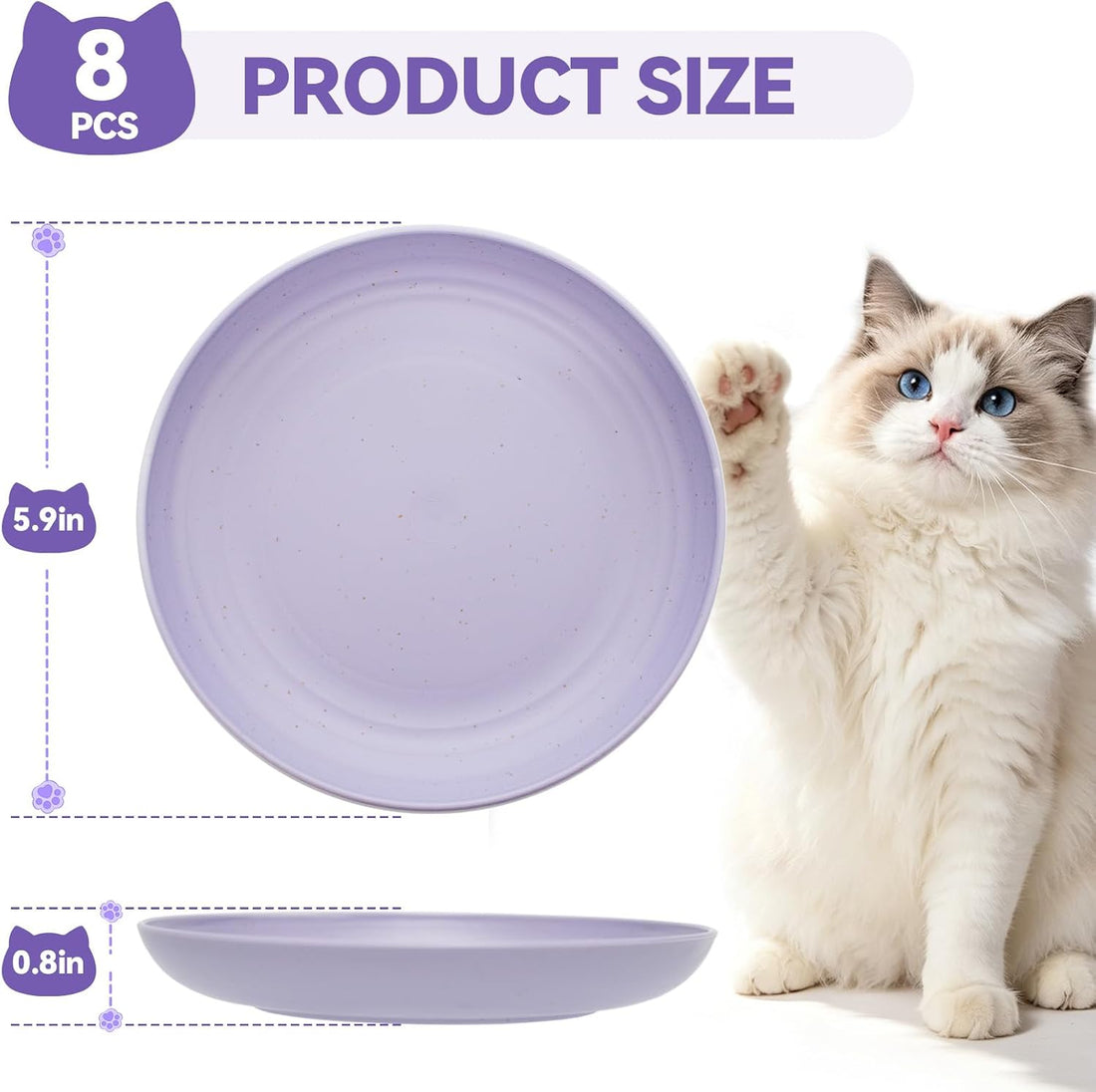 [8 Pack] Wheat Straw Cat Dishes, Whisker Friendly Cat Food Bowls