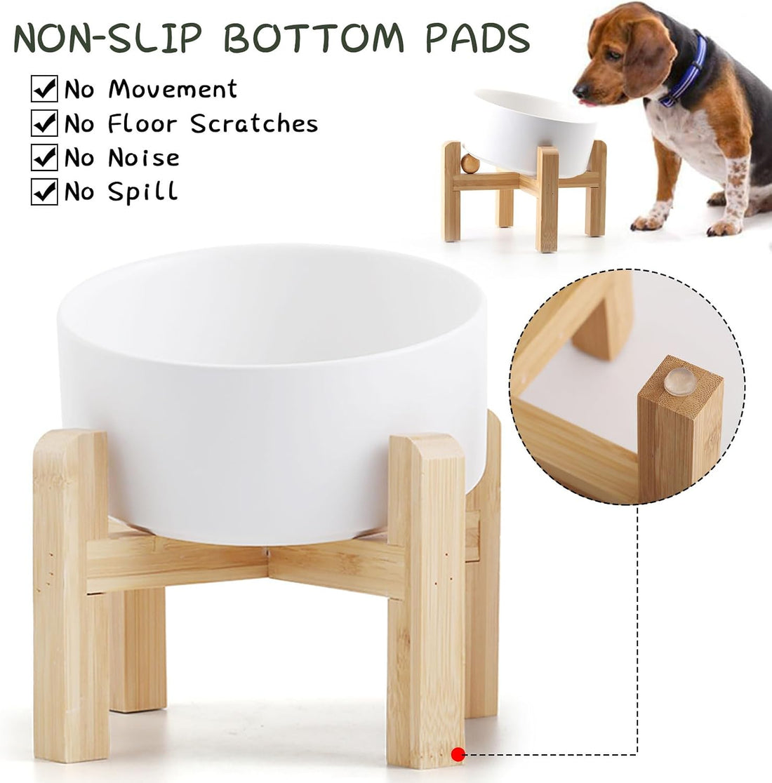 Petygooing White Raised/Elevated 15°Slanted Ceramic Dog Bowl