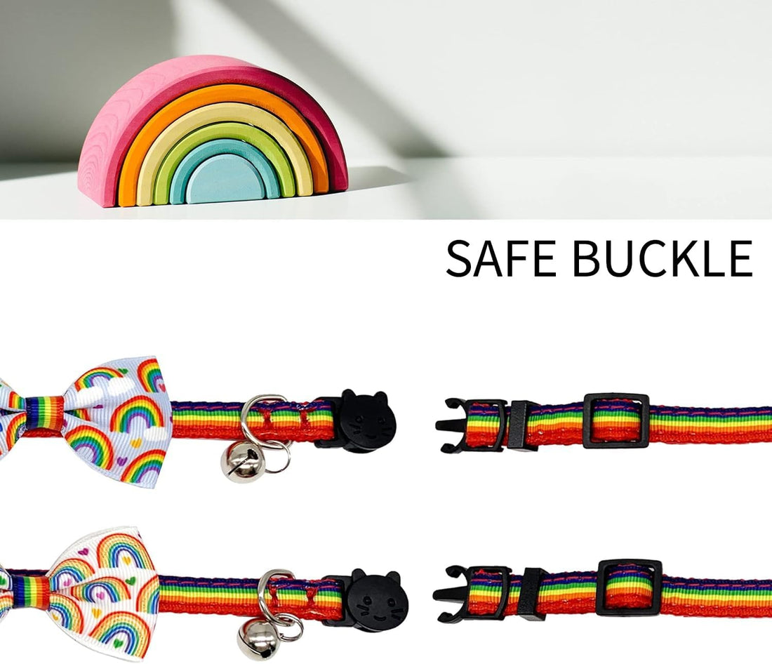 Casidoxi 2 Pcs Rainbow Cat Collar Breakaway with Bell