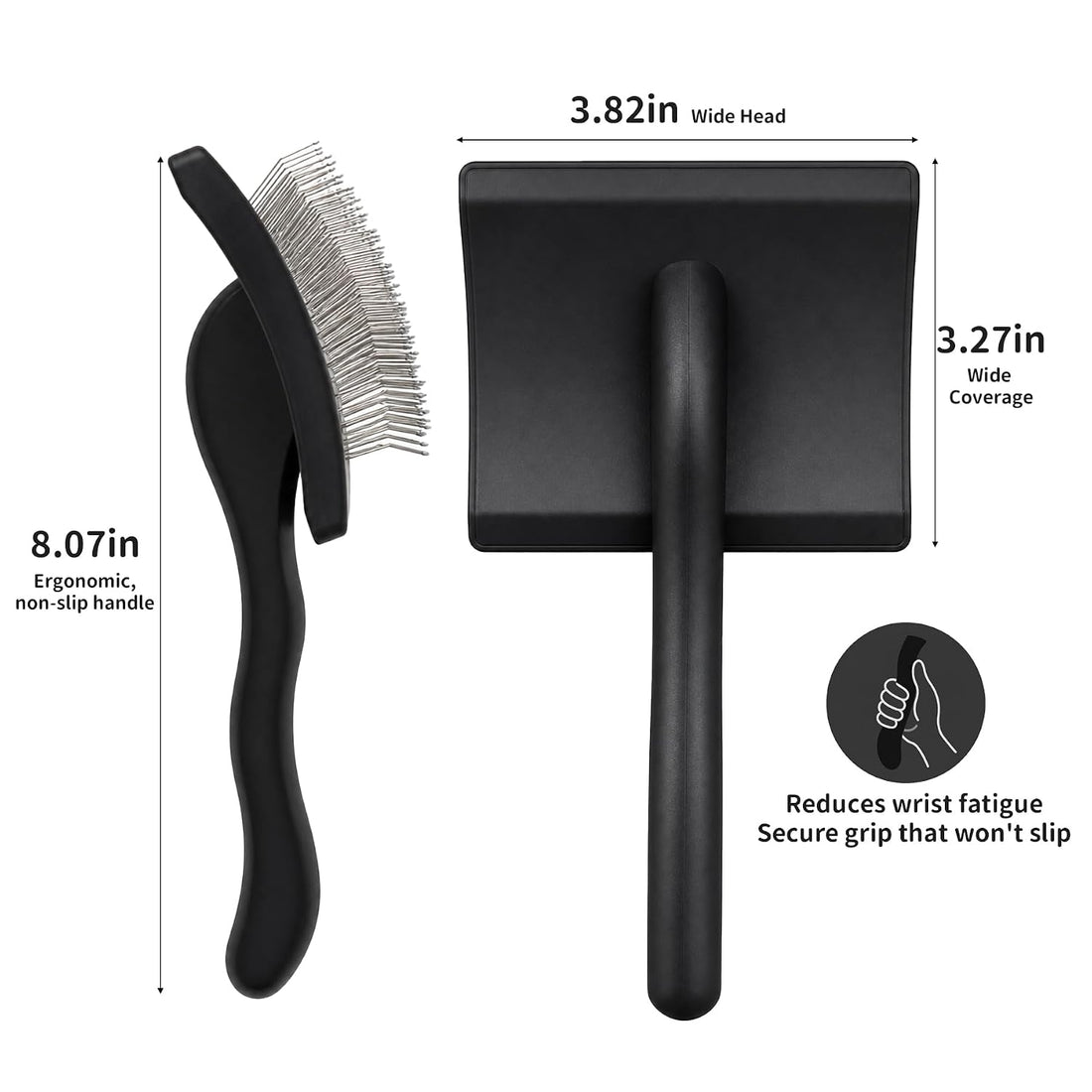 Slicker Brush for Dogs, Long Pin Doodle Brush with Metal Comb, Black