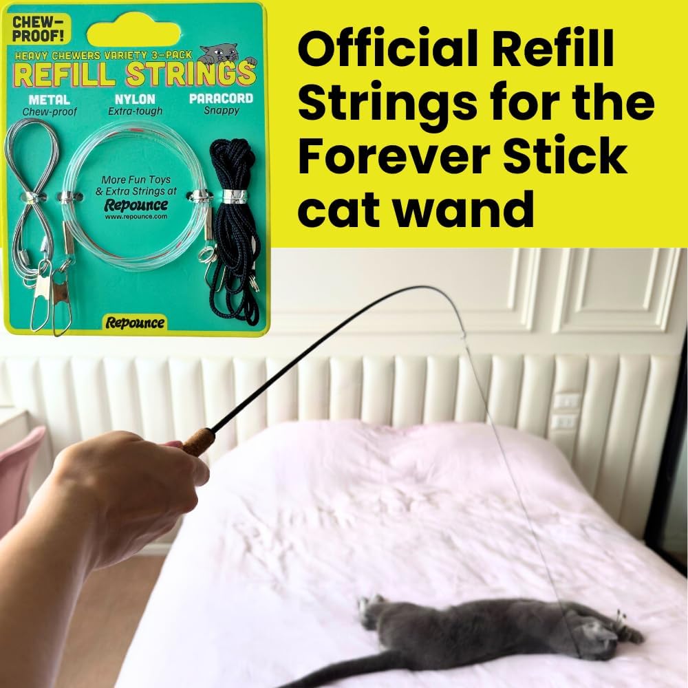 Cat Wand String Replacement 3-Pack, Chew Proof Metal Wire Toy