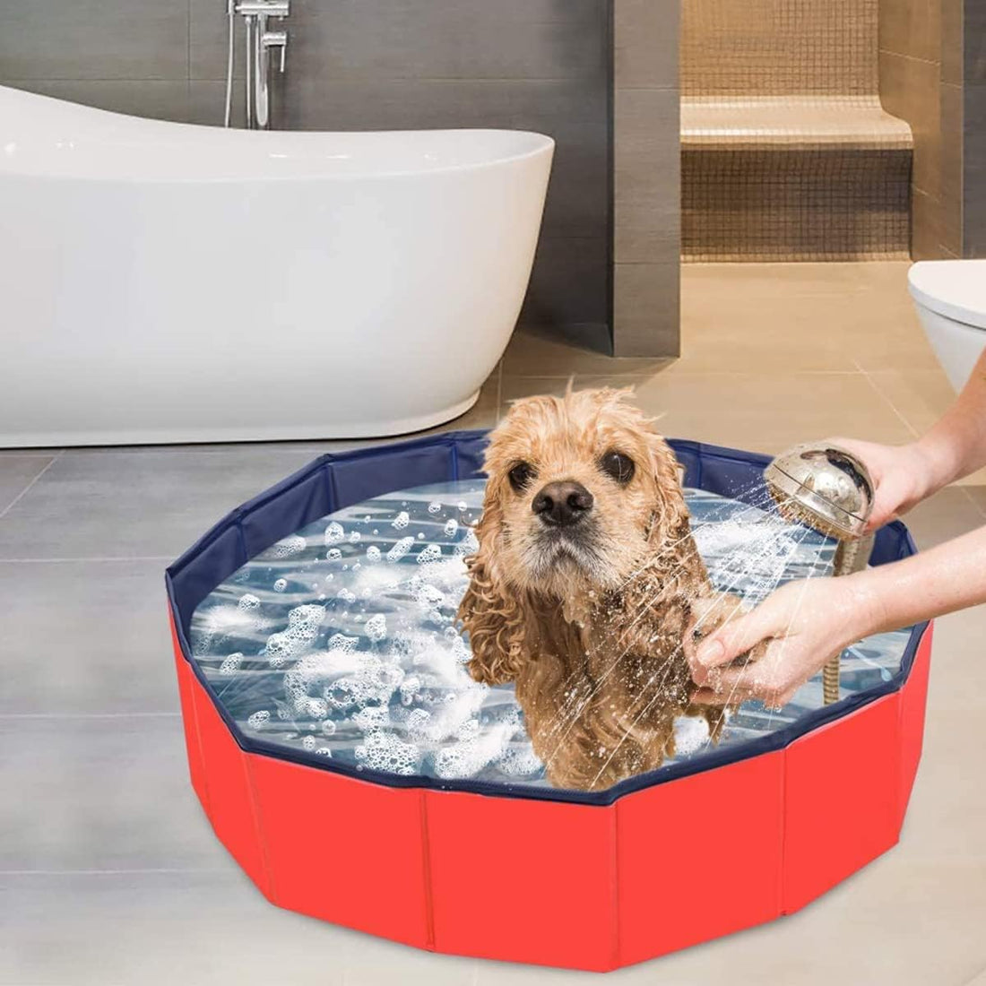 32 x 8 Inch Foldable Dog Pool with Storage Bag, PVC Pet Bath Tub