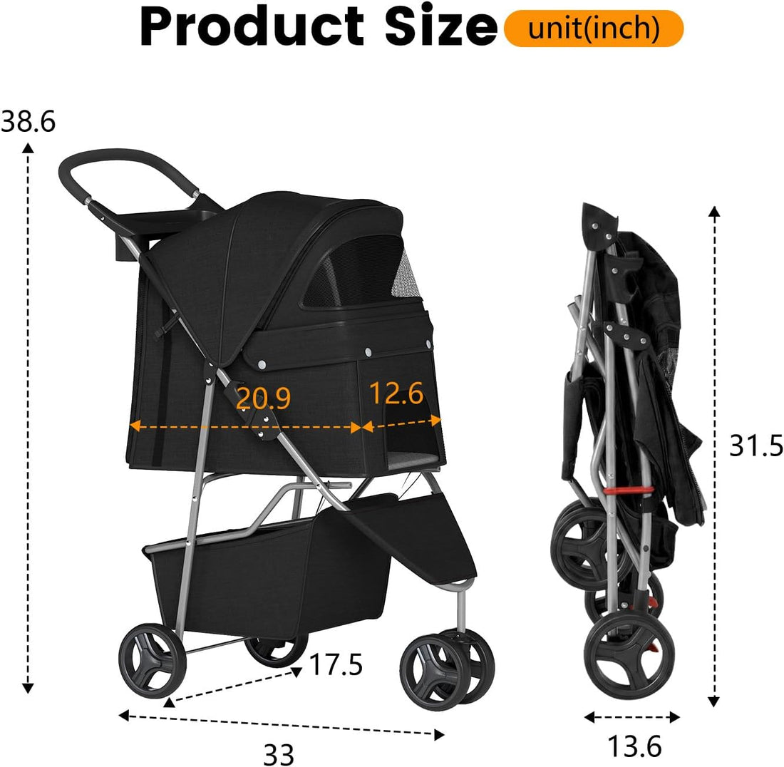BestPet | 3-Wheel Pet Stroller | Dog and Cat Stroller