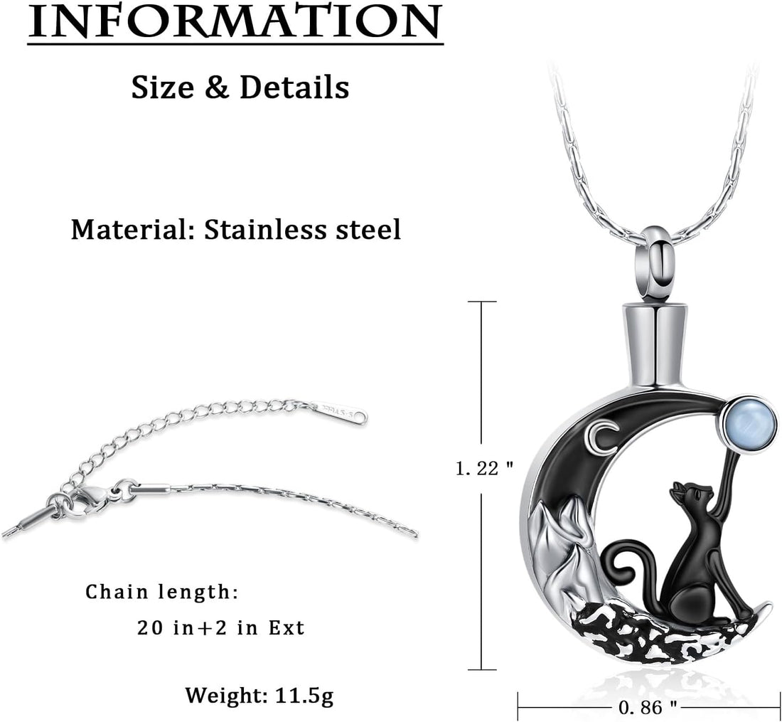 constantlife Cat Moon Urn Necklace for Women Pet Cremation Jewelry