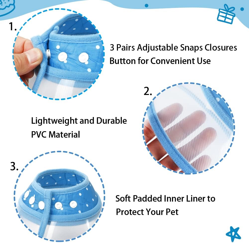 Vivifying Dog Recovery Cone for Small Dogs & Cats, Snap Closure, Blue