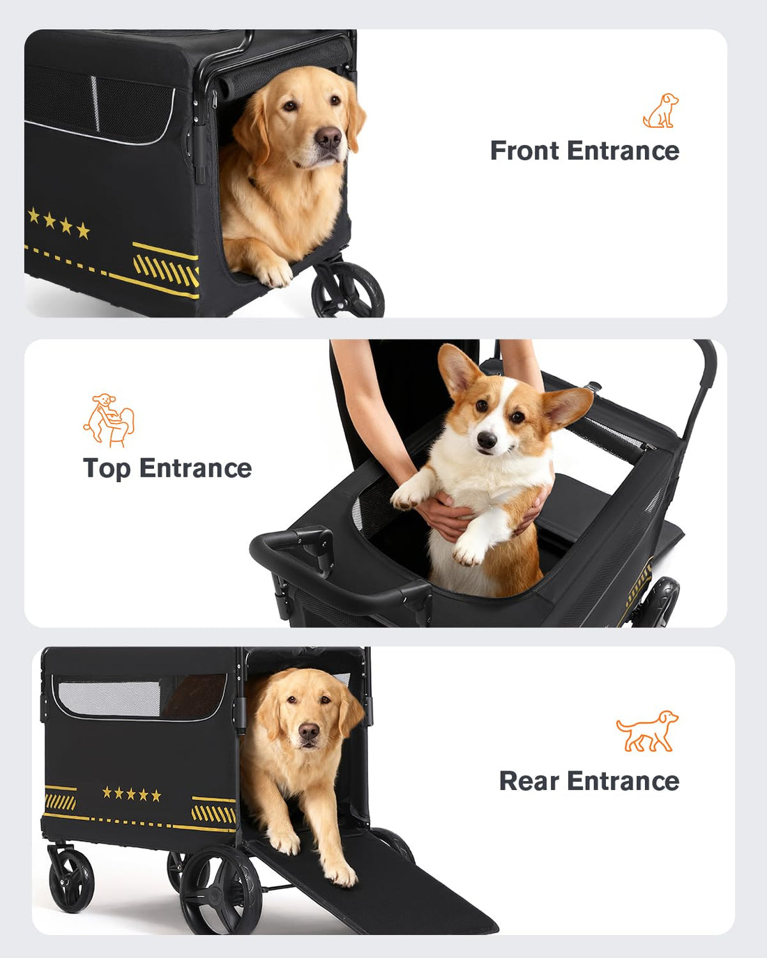 Heavy Duty Pet Stroller for Medium & Large Dogs with Ramp