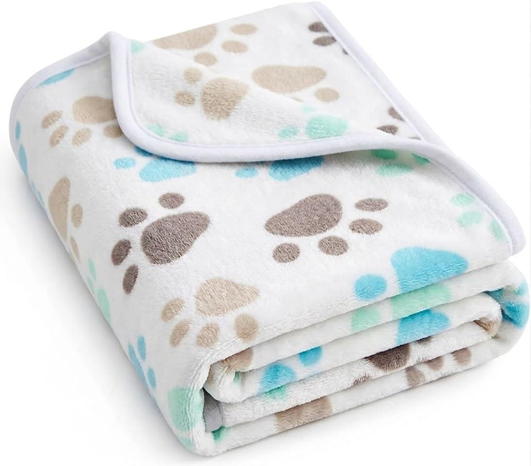 CADONO Fluffy Premium Flannel Dog Blanket Washable Paw Printed Throw