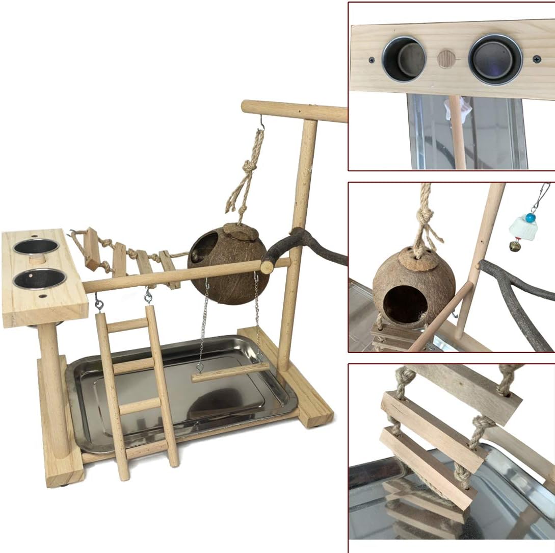 Hamiledyi Parrot Playground Bird Play Stand Natural Wood Parrot Perch