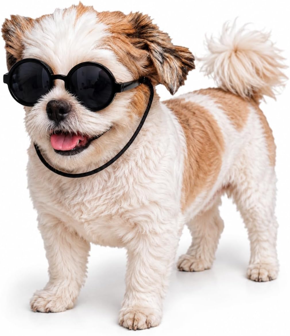 G016 Small Breed Dog up to 15lbs Pet Cat Round Tiny Sunglasses (Black)