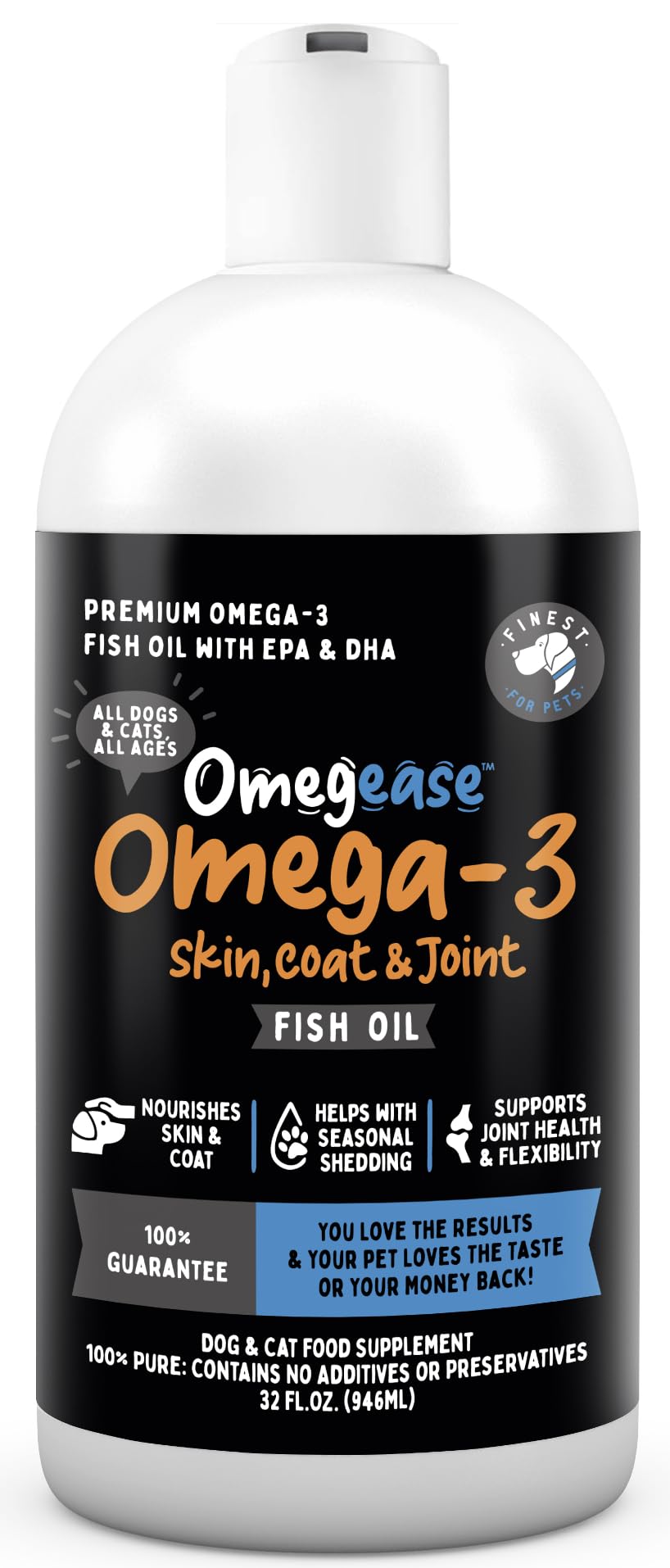 100% Pure Fish Oil for Dogs & Cats 32oz. Loaded with EPA & DHA