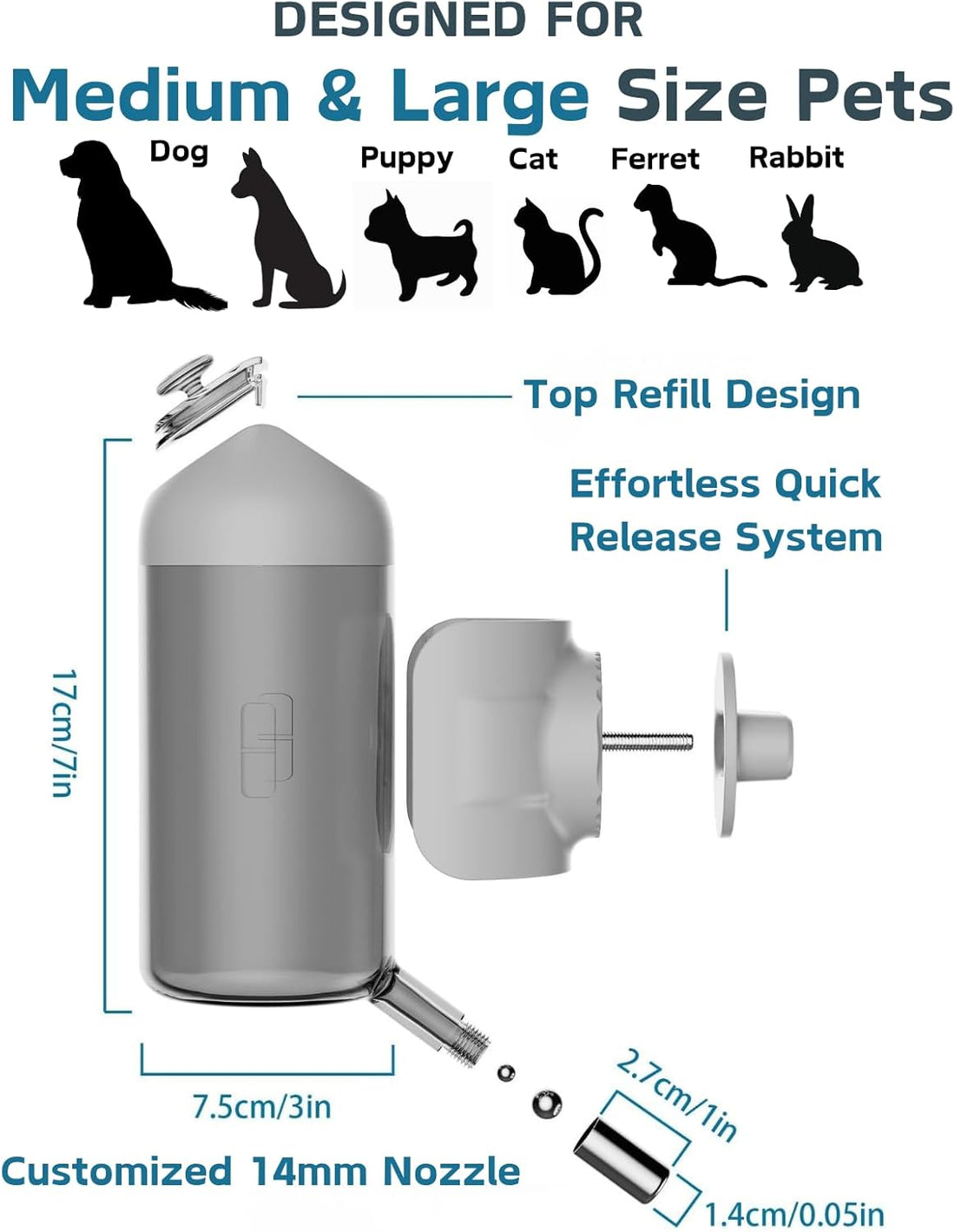 Pet Water Bottle Hanging Dog Water Dispenser Kennel Drinker Kettle