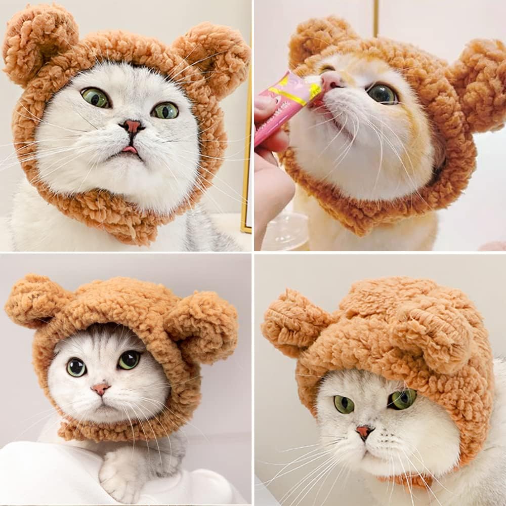 JOICEE Cute Cat Costume Warm Bear Hat Adjustable Small Pet Headwear