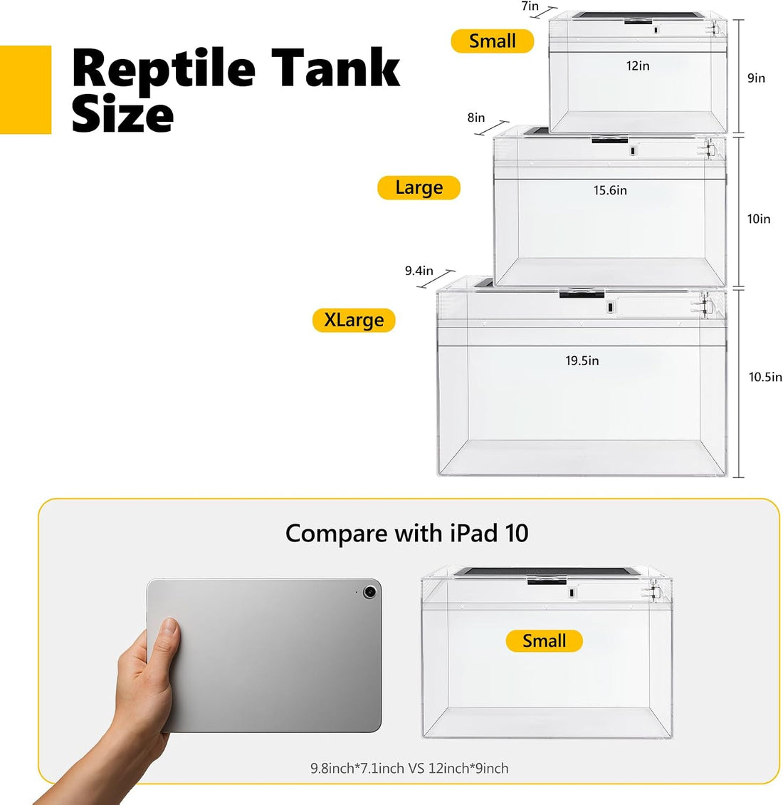 HELIME Reptile Tank 7 Piece Starter Kit with Escape Proof Locking Lid