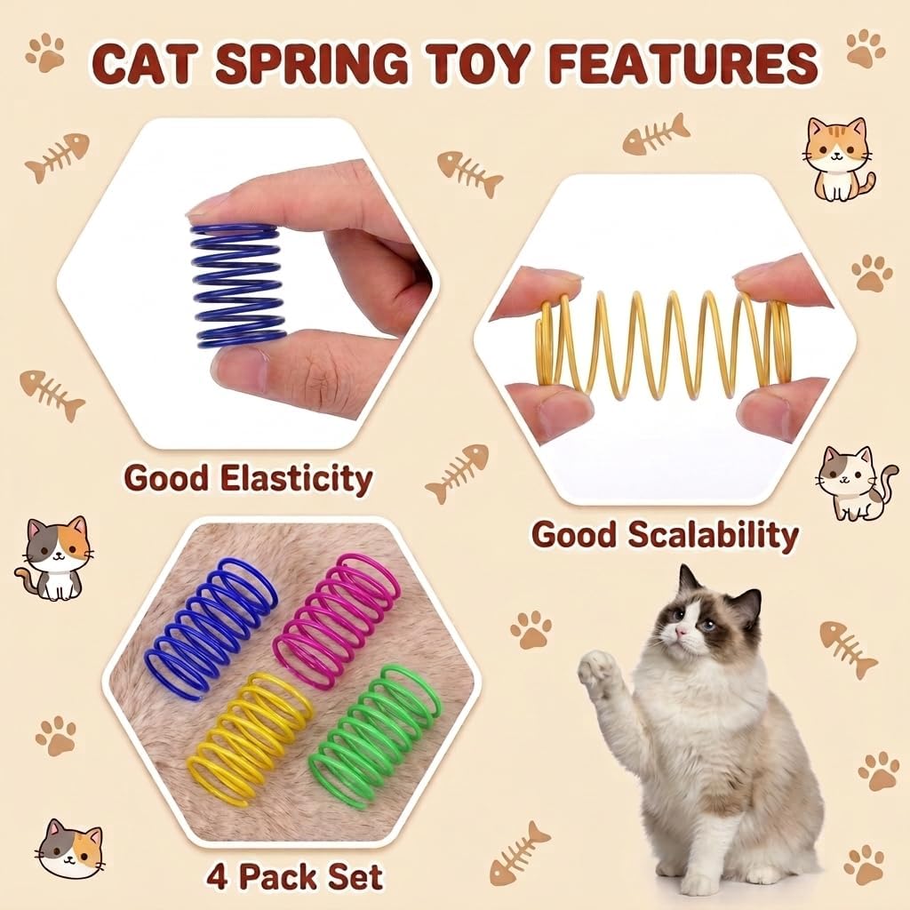 9 Pcs Cat Spring Toys Stretchable Metal Cage Spring Balls with Mice