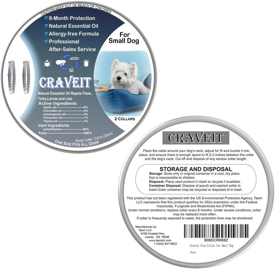 Craveit Dog Flea Collar, 2 Pack Flea Collar for Dogs Small