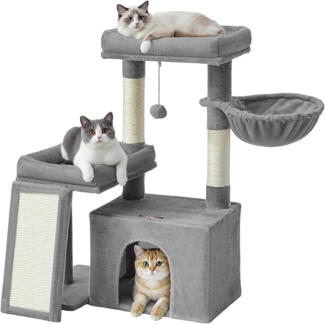 Feandrea Cat Tree, 33.8" Cat Tower, Scratching Posts and Ramp