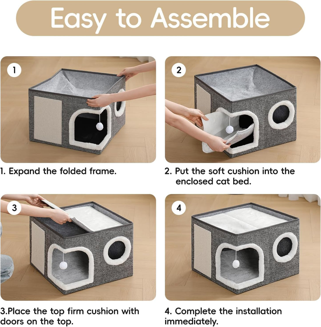 Cat Beds for Indoor Cats, Large Kitten Bed with Scratch Pad