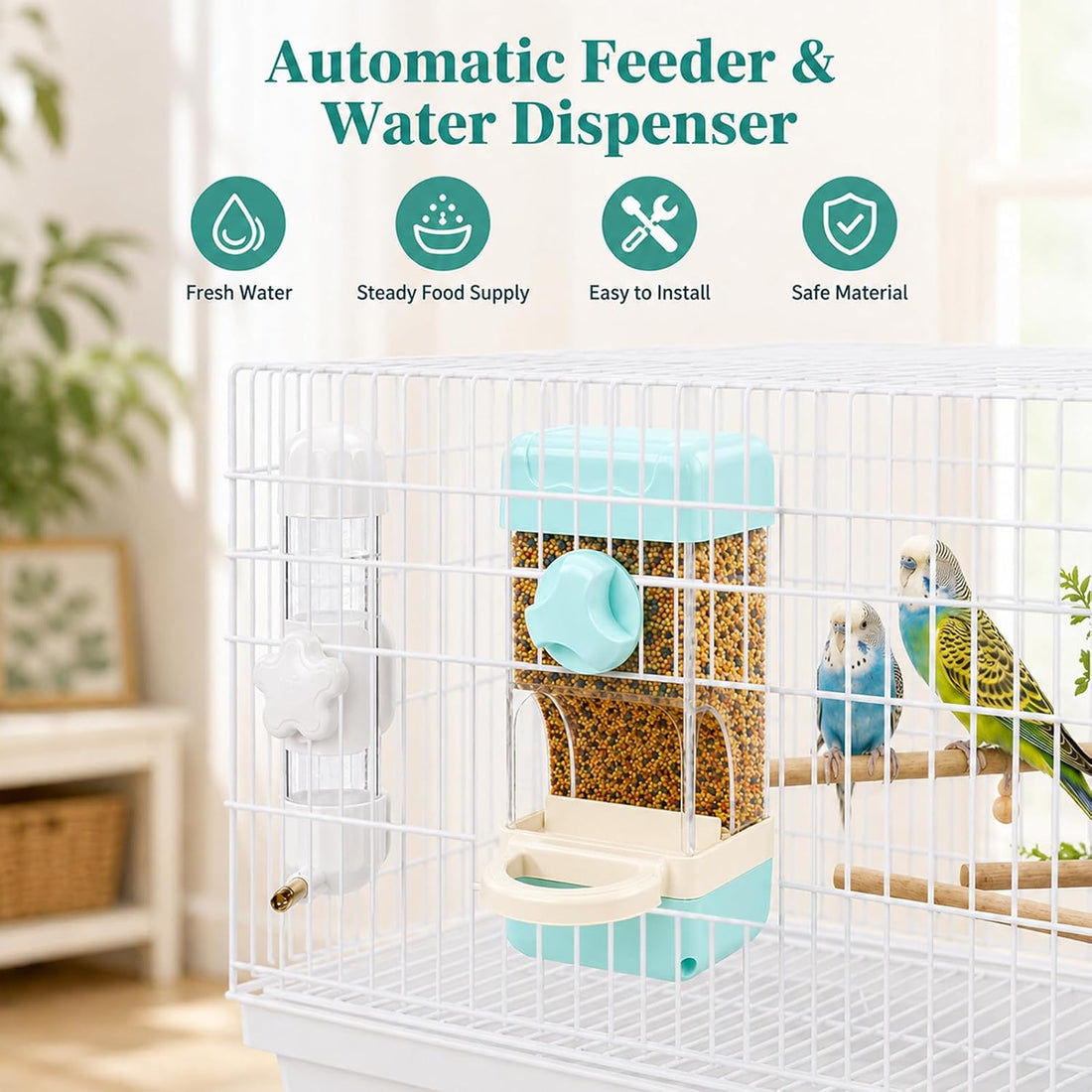 Bird Water Food Dispenser Set,6.8 Fl Oz Automatic No Mess Bird Water