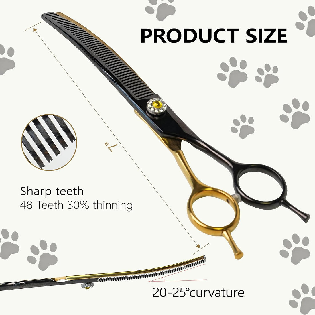 7" Curved Thinner Dog Scissor, Curved Blender Scissors, 48 Teeth