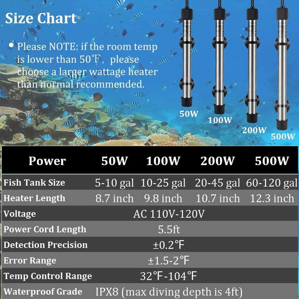 hygger Pinpoint Saltwater Aquarium Heater with Digital Thermostat IC