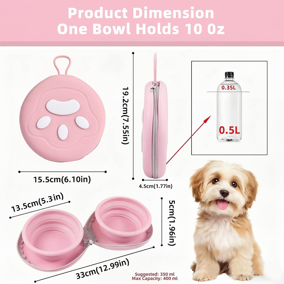 Zegcohjave 2-in-1 Collapsible Dog Bowls,Portable Dog Food and Water