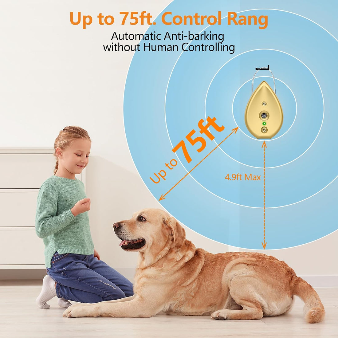 Ultrasonic Anti Barking Device for Dogs, Rechargeable Bark Box, 75ft