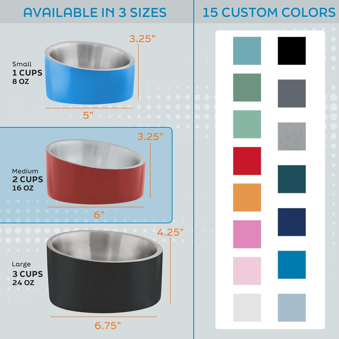 Master Pet Supply Stainless Steel Slanted Dog Cat Food Bowl