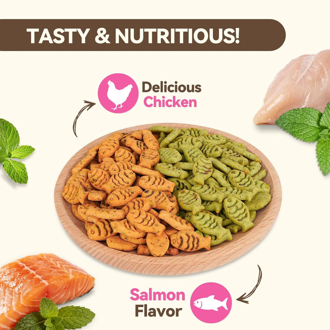 Puddonio Catnip Cat Treats, Chicken & Salmon Flavor Crunchy Cat