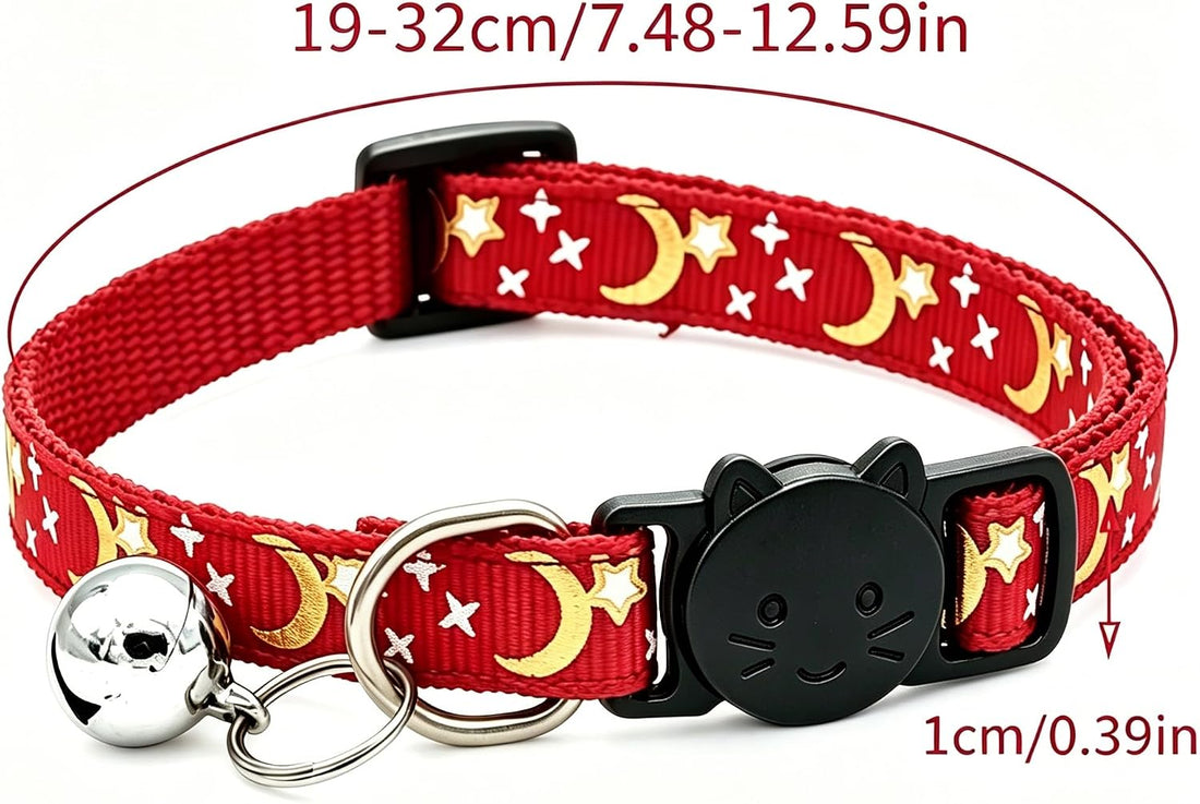 6Pack Cat Collars Quick Release Star Moon Pattern Reflective Kitten