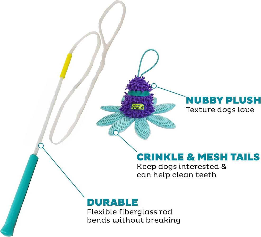 Outward Hound FlyFetch Teaser Wand Dog Toy with Crinkle Attachment