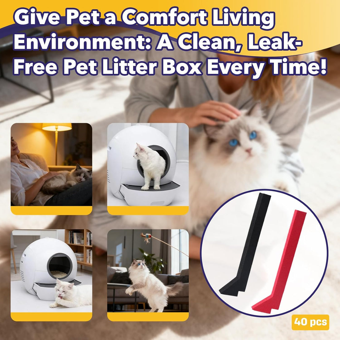 40 Packs Foam Seals, Compatible with Els Pet Litter Box, Red & Black