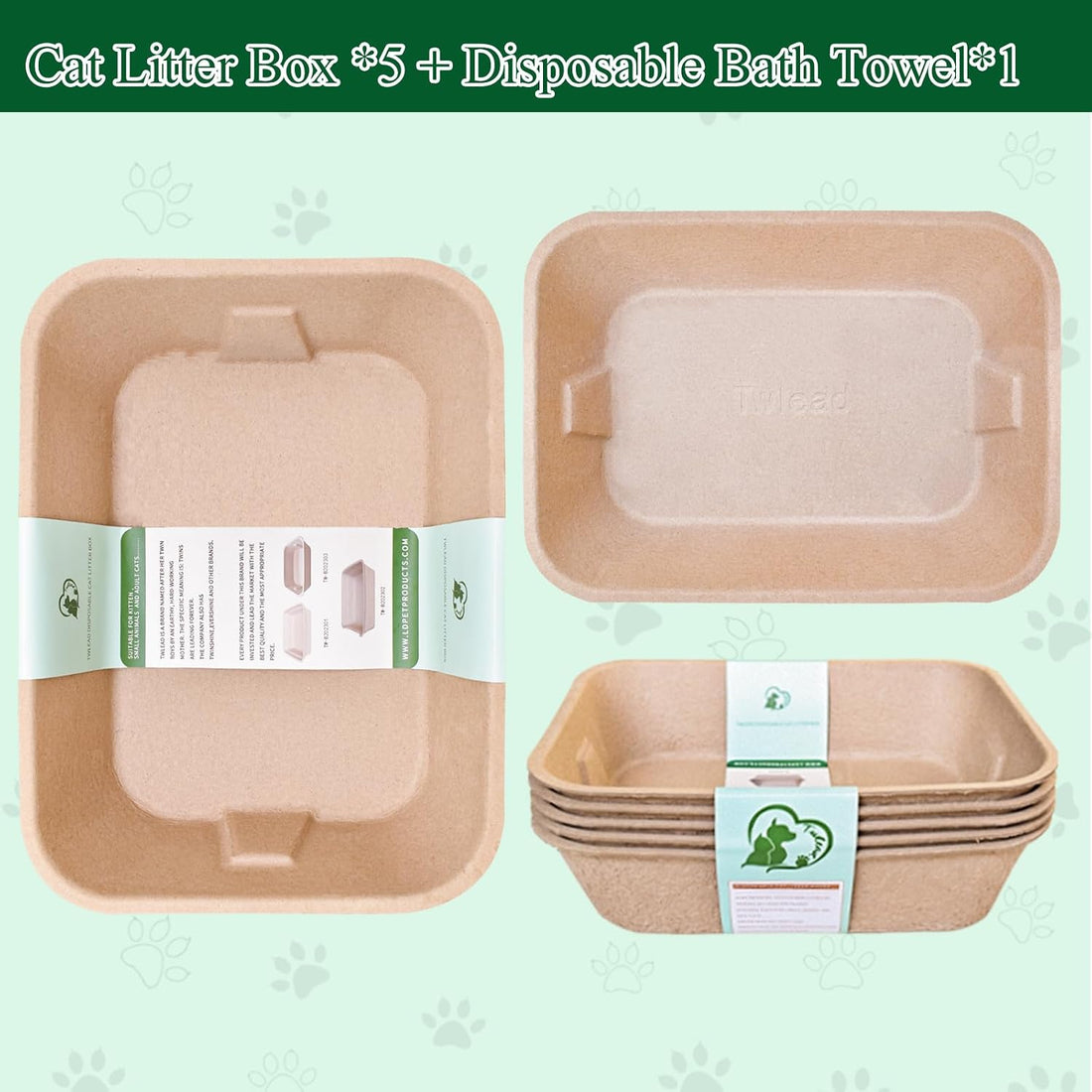 Twlead Disposable Cat Litter Box Eco Friendly 100% Recycled Paper Cat