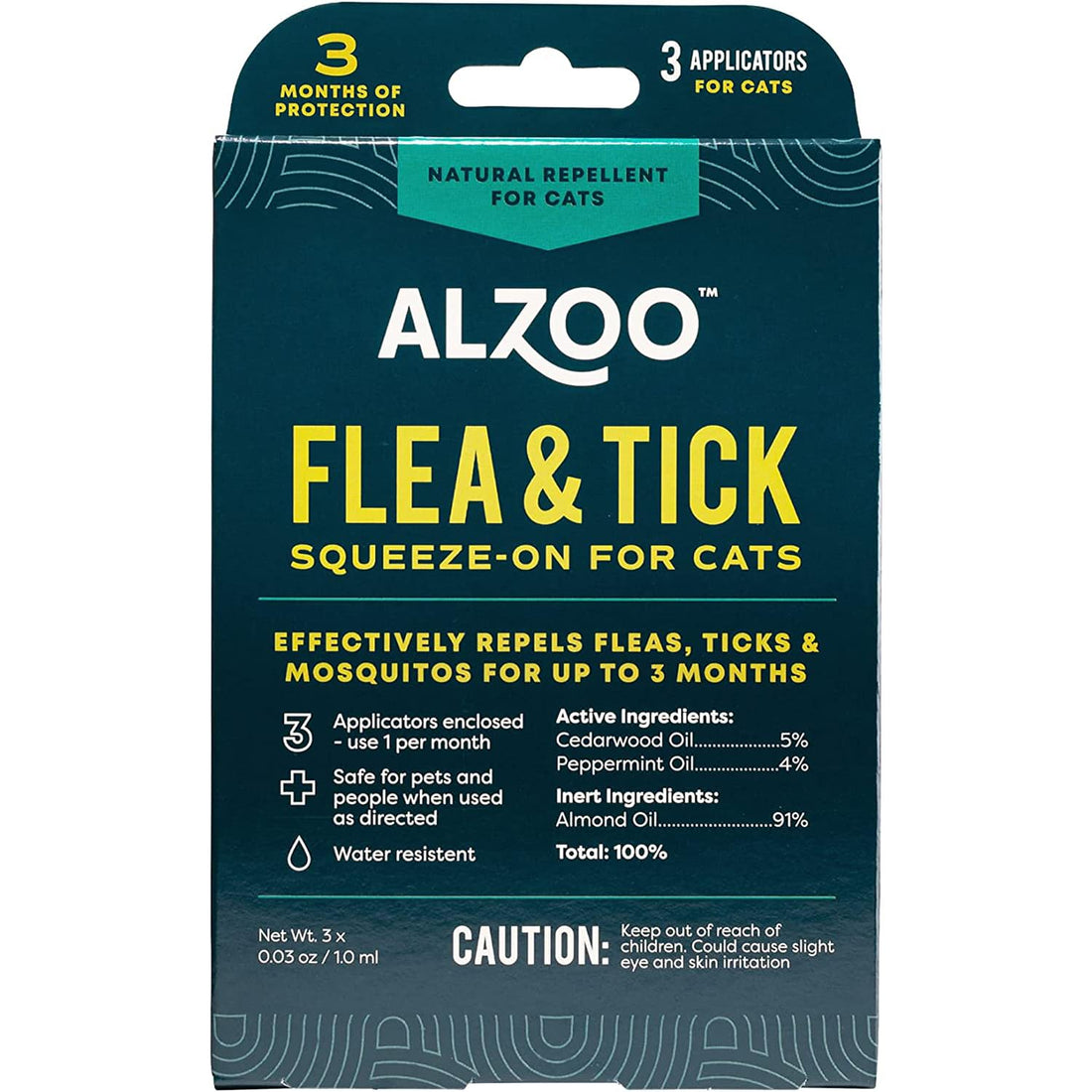 ALZOO Plant Based Flea & Tick Squeeze-On for Cats, Helps Repel Fleas