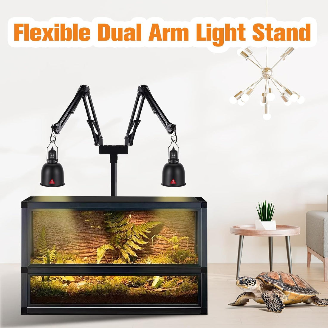 DXOPHIEX Dual Reptile Lamp Stand Reptile Light Stand with 2 Brackets