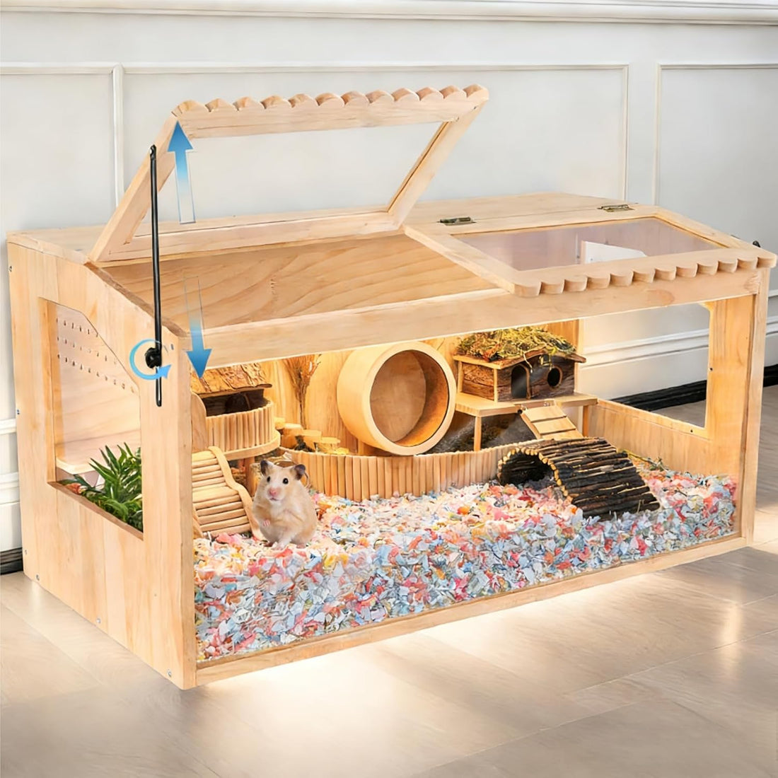 Wooden Hamster Cage,32"x16"x16"Large Hamster Cage,2 Washable Liners