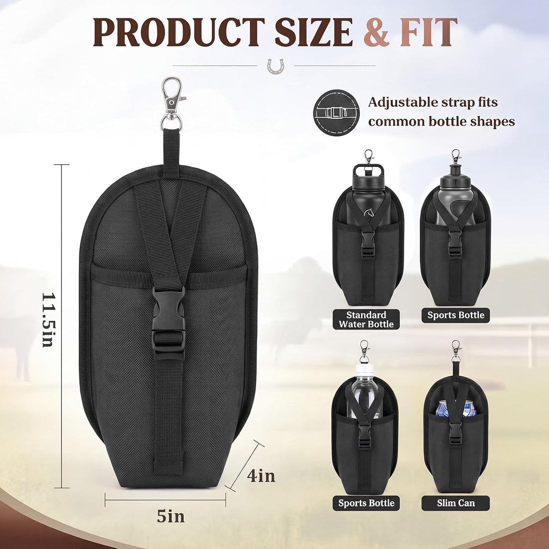 Horse Saddle Water Bottle Holder, Clip-on Nylon Pouch