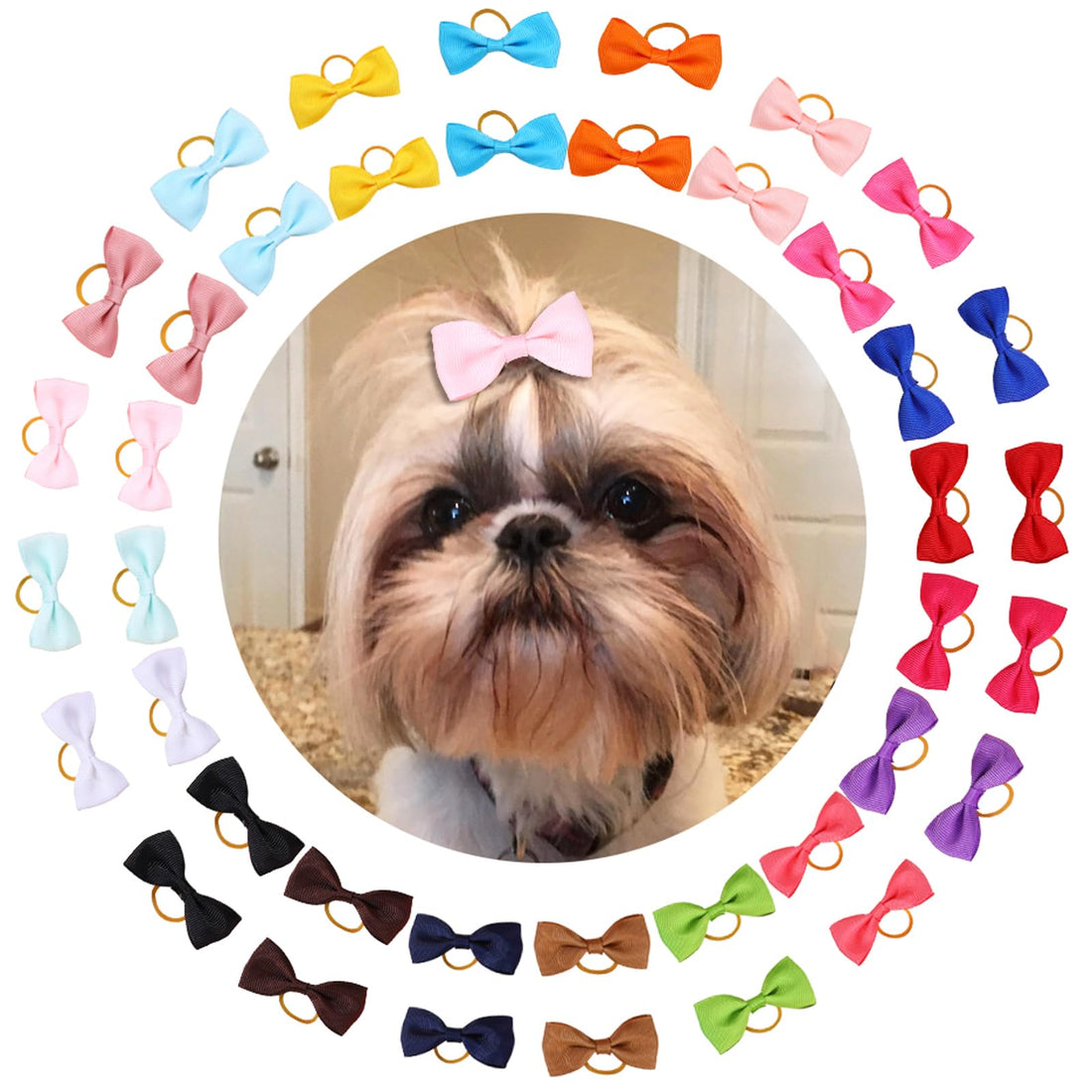 Clipband Puppy Dogs Hair Barrettes Bows with Rubber Bands,Hair
